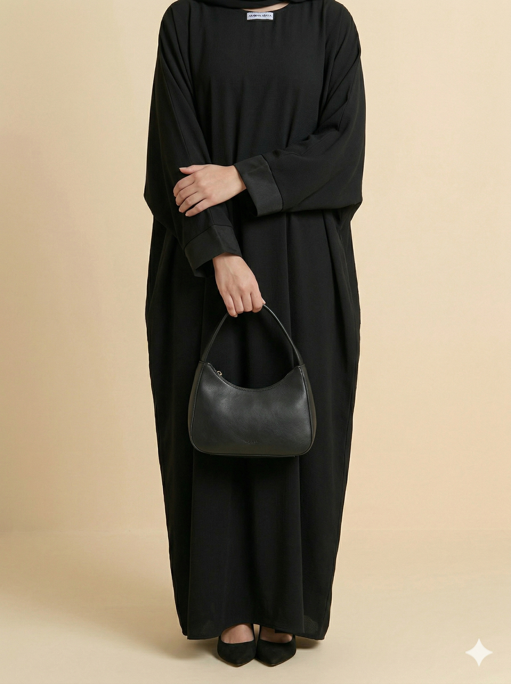 Black Oversized Batwing Open Abaya Close View