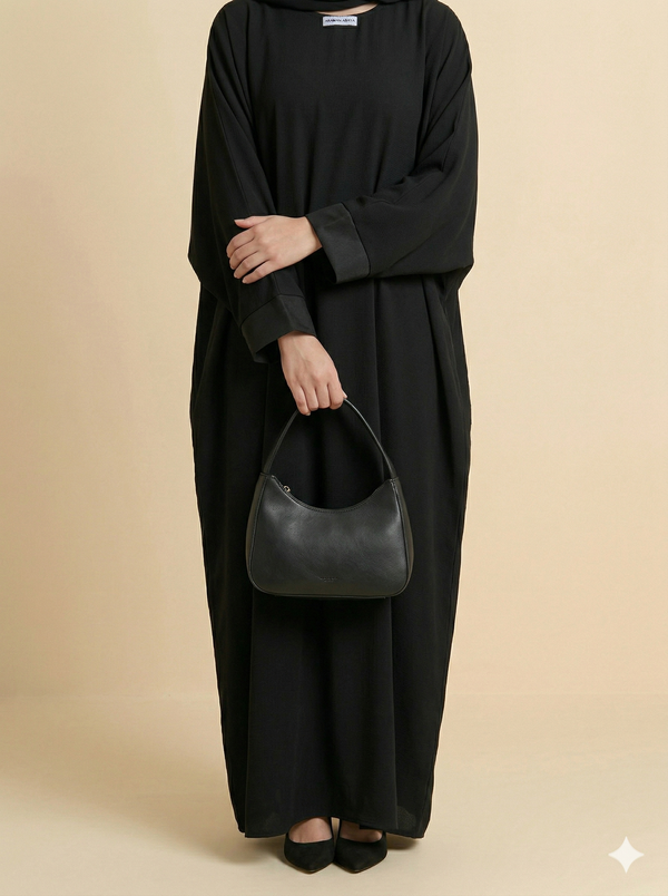 Black Oversized Batwing Open Abaya Close View