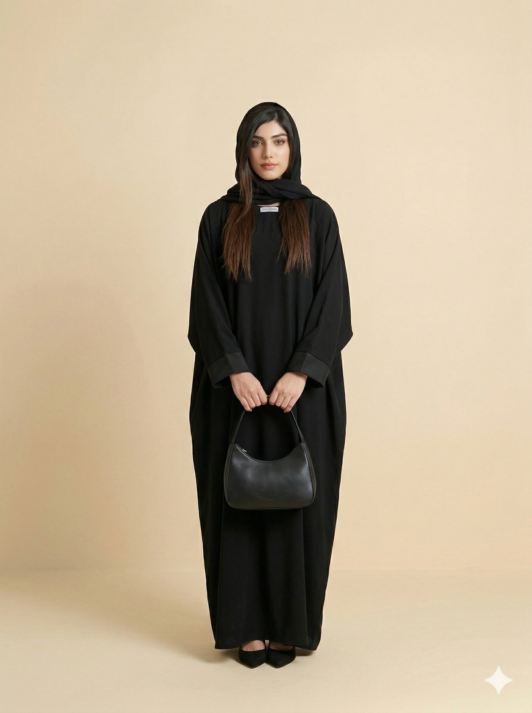 Black Oversized Batwing Open Abaya Front View