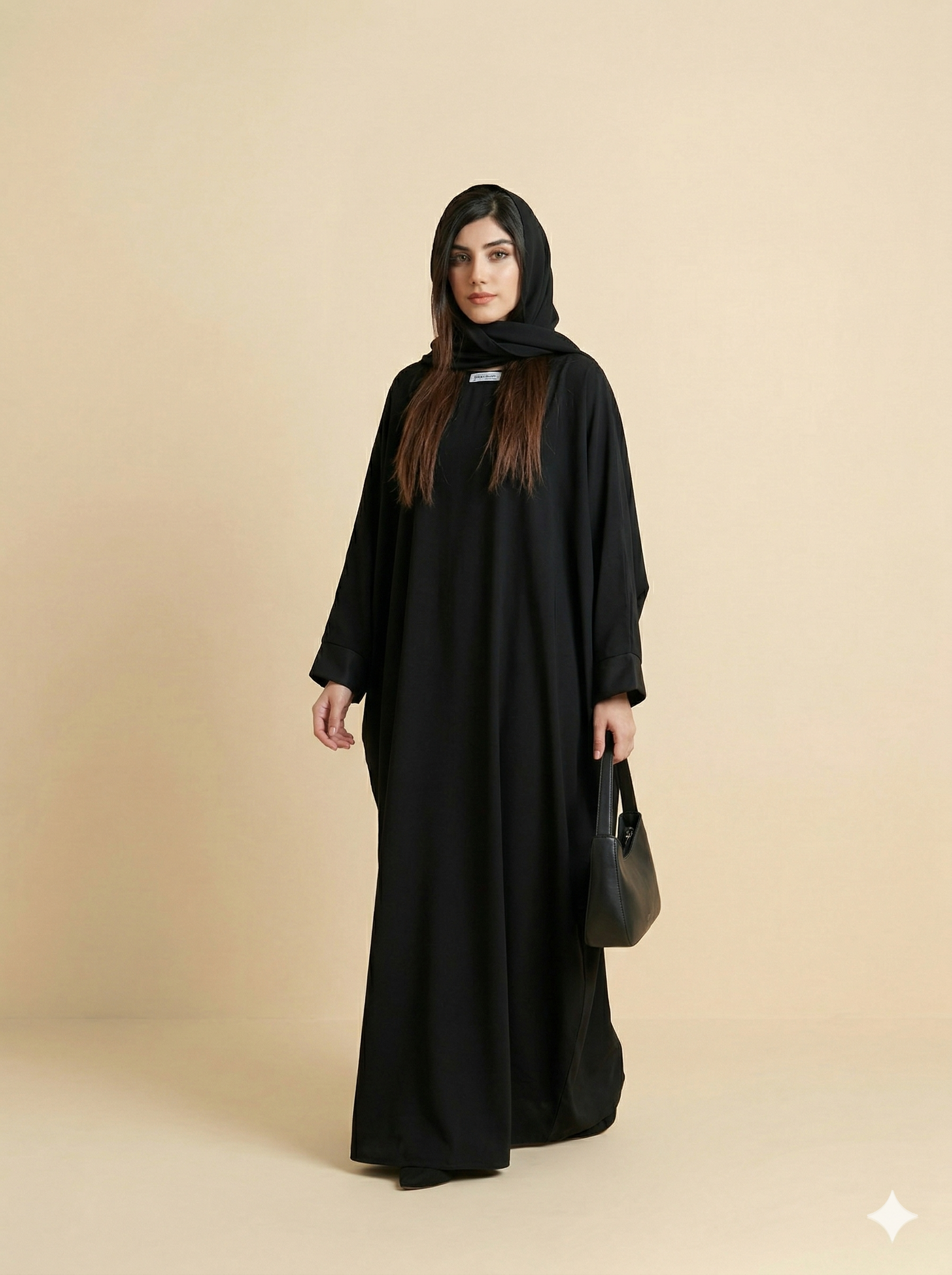 Black Oversized Batwing Open Abaya Side View