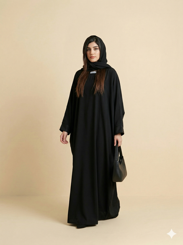 Black Oversized Batwing Open Abaya Side View
