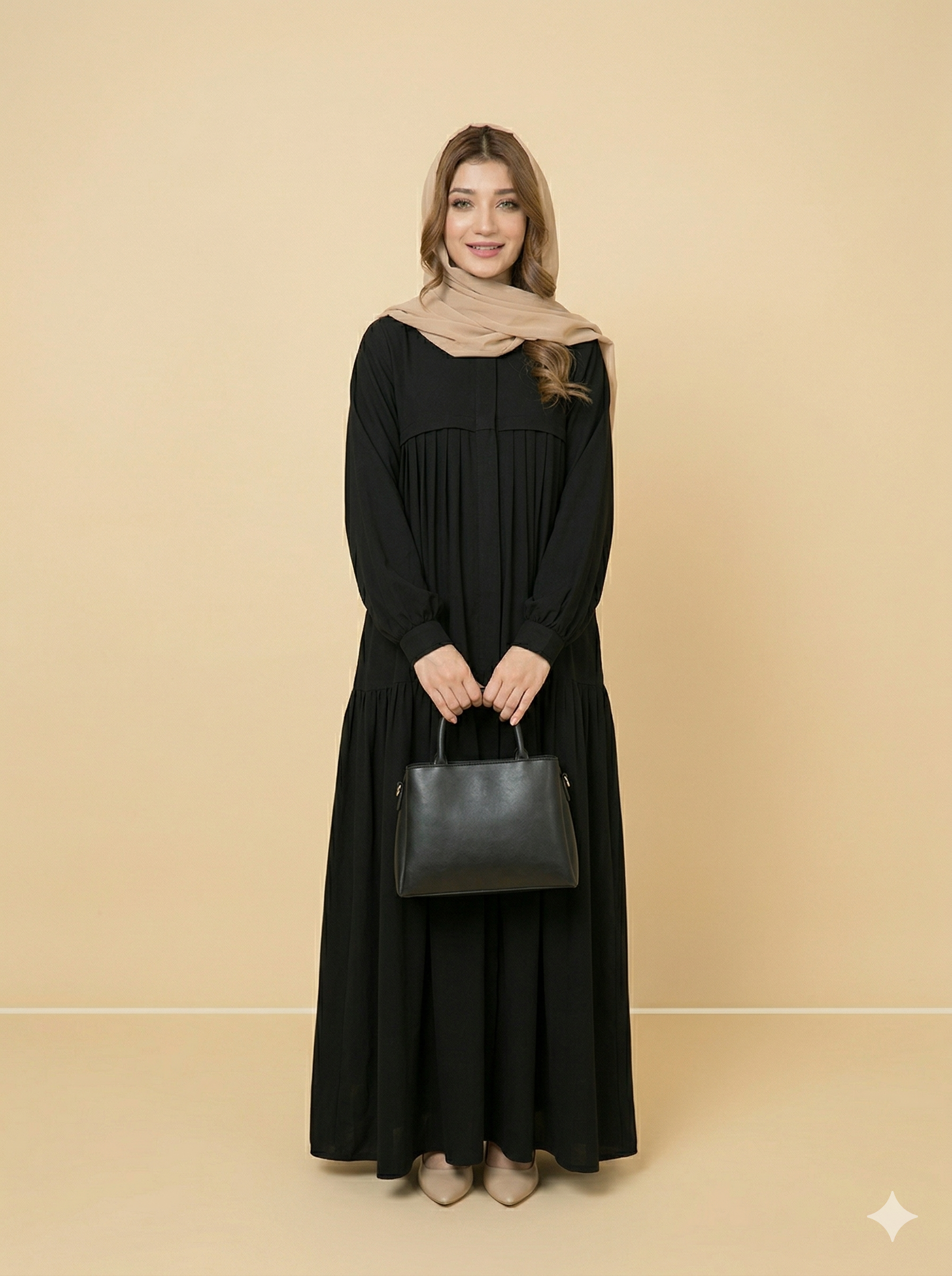 Black Tiered Frill Closed Abaya Front View