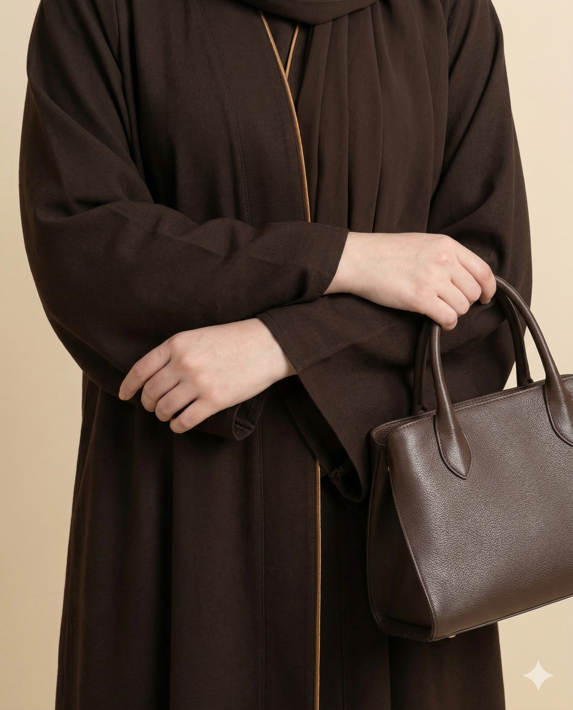 Dark Chocolate Brown Plain Open Abaya Close View