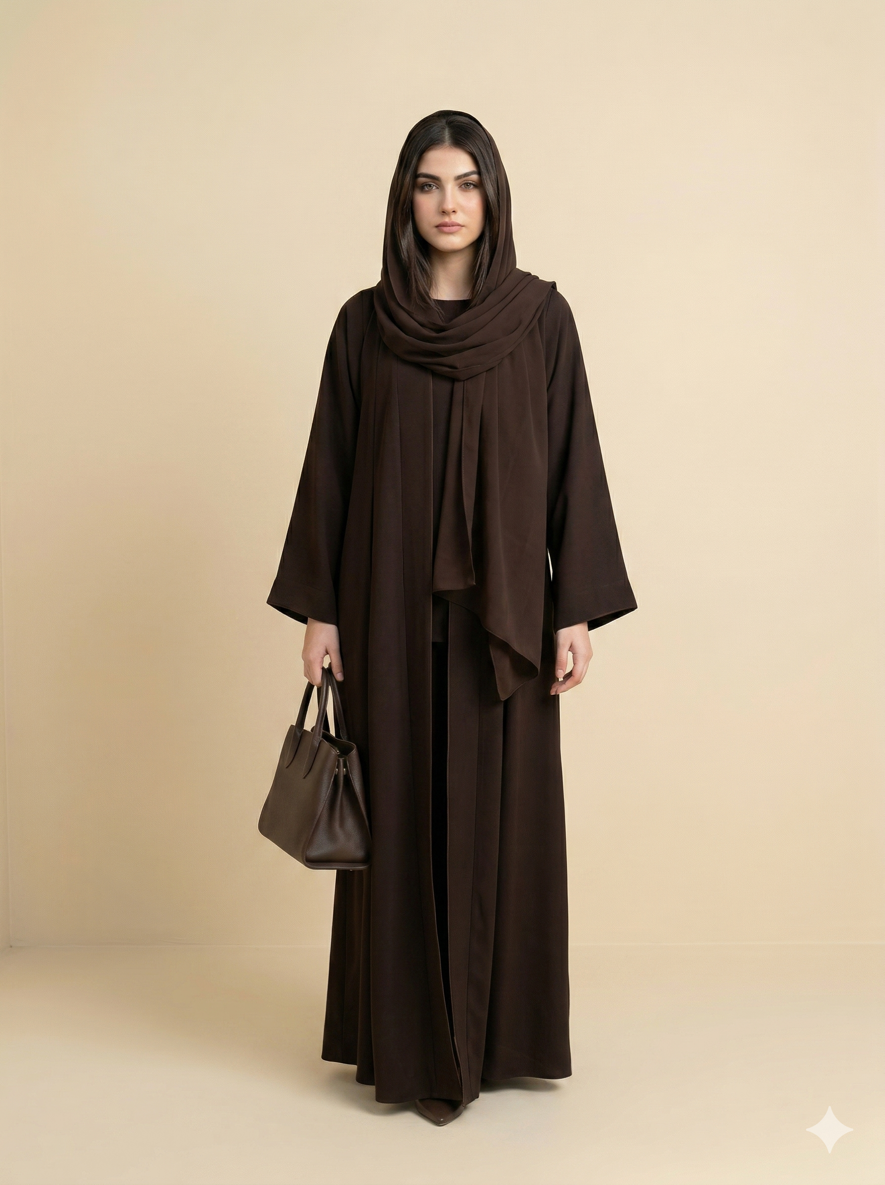 Dark Chocolate Brown Plain Open Abaya Front View
