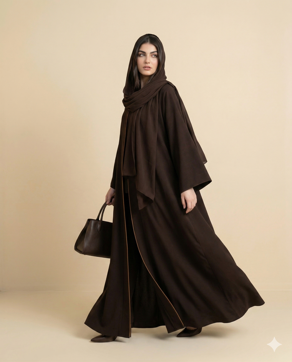 Dark Chocolate Brown Plain Open Abaya Side View