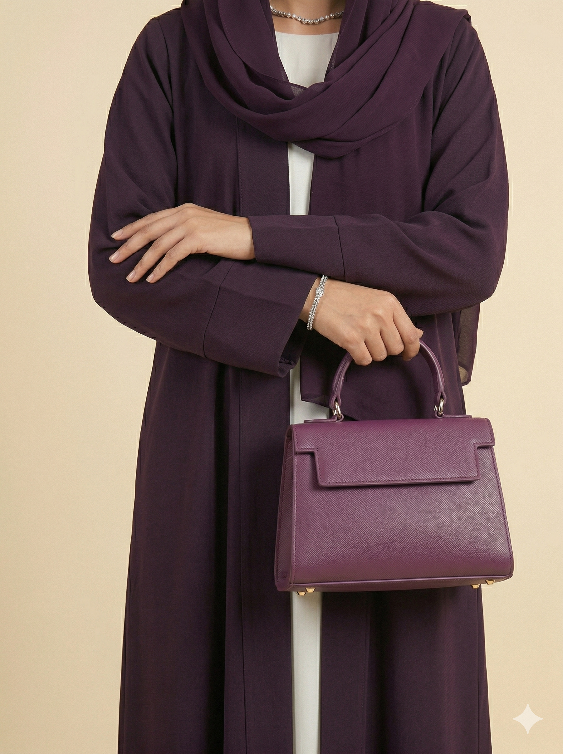 Deep Plum Plain Open Abaya with Inner Dress Close View
