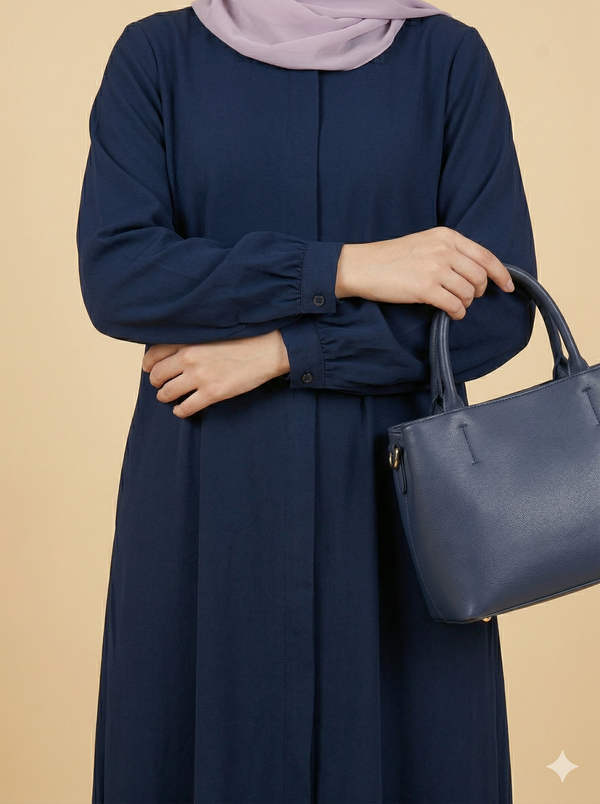 Navy Blue Plain Open Abaya Close View