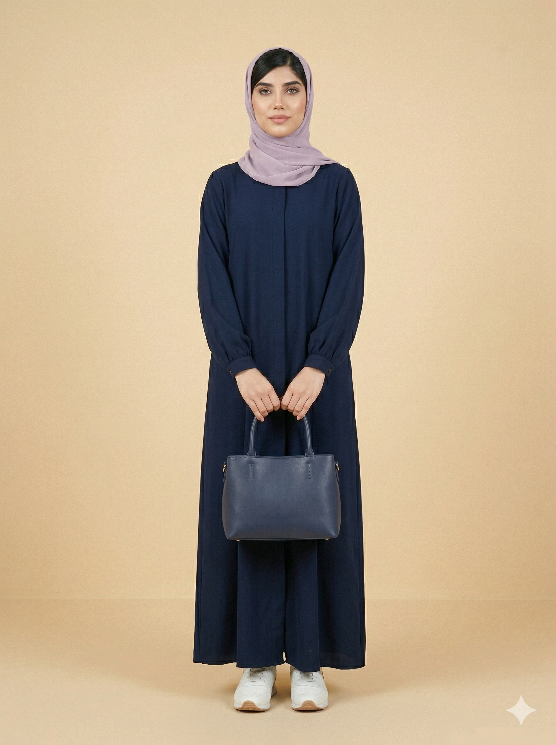Navy Blue Plain Open Abaya Front View