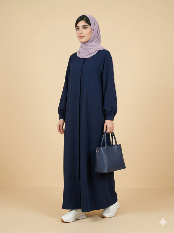 Navy Blue Plain Open Abaya Side View