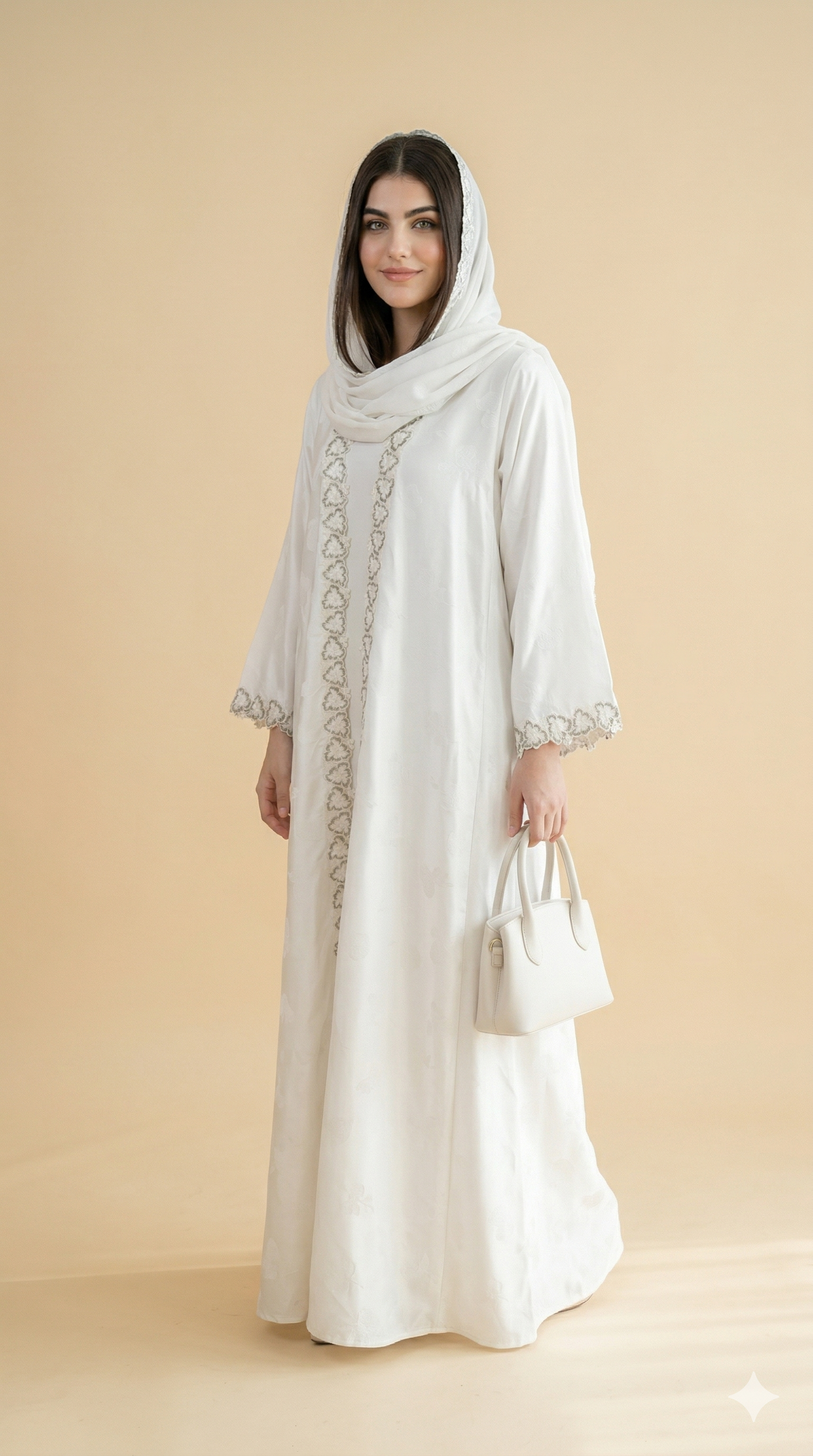 Off White Gold Chain Embroidered Closed Abaya Side View