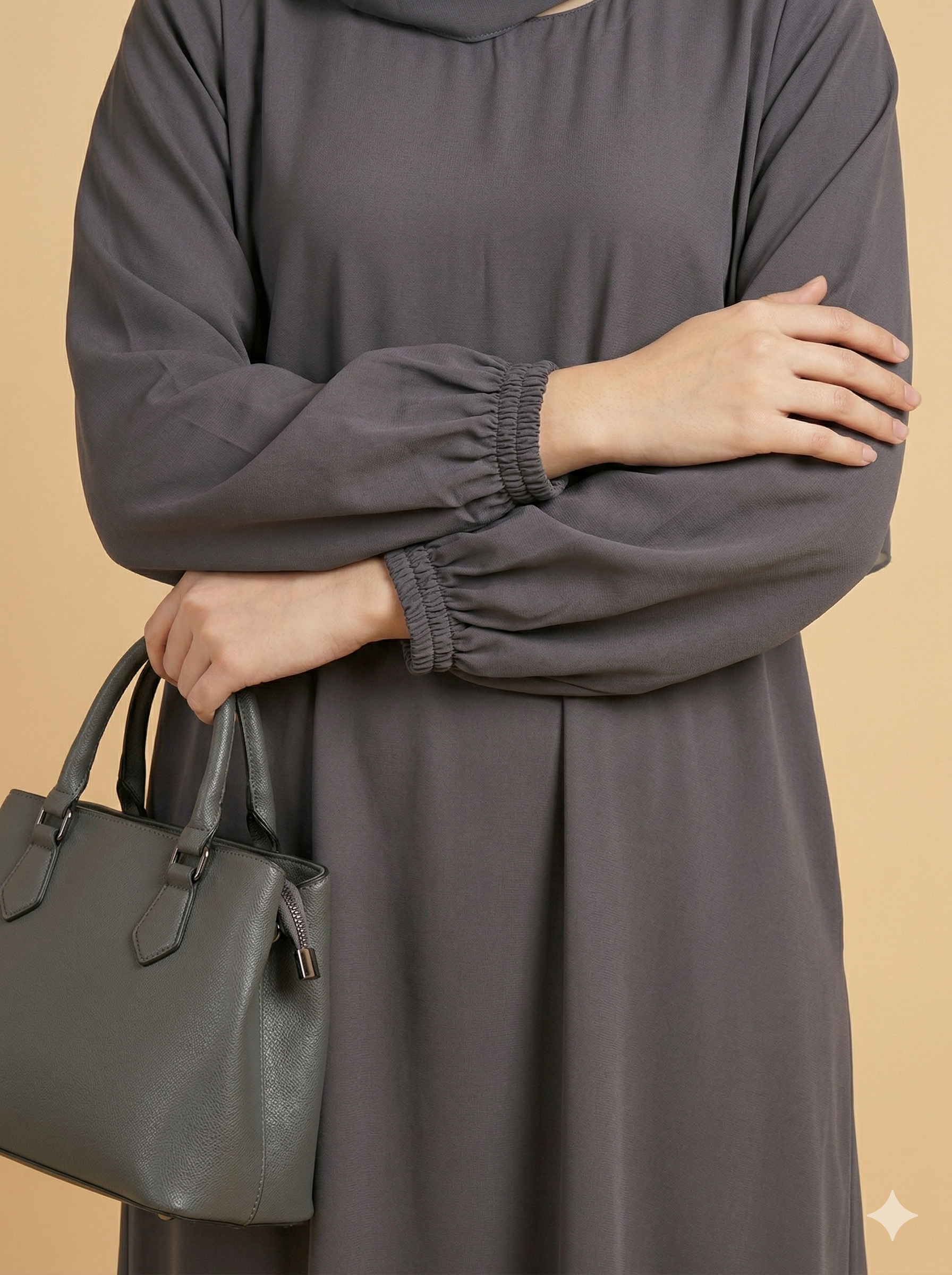 Slate Grey Closed Abaya with Elasticated Cuffs Close View