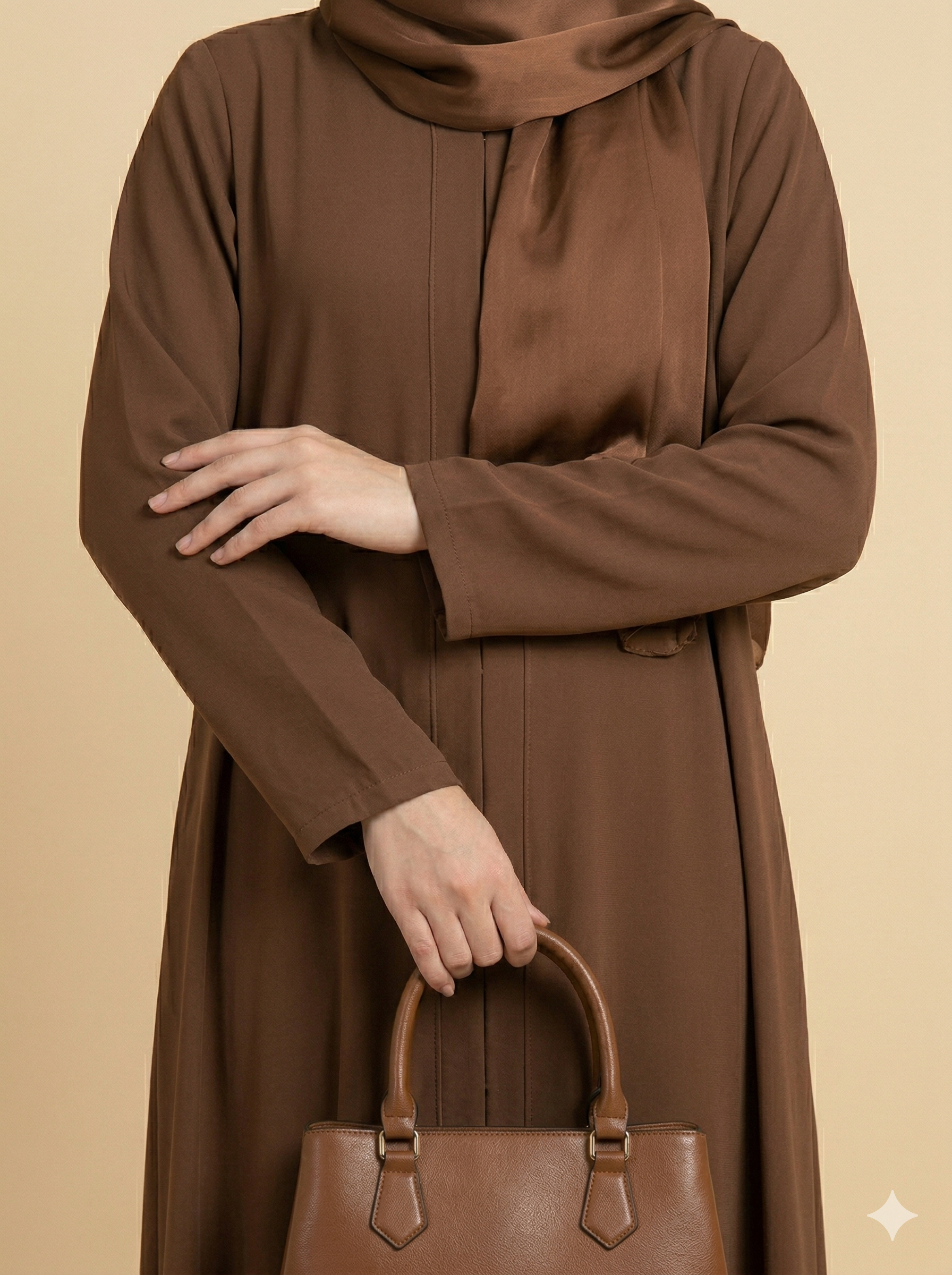 Warm Brown Plain Open Abaya Close View