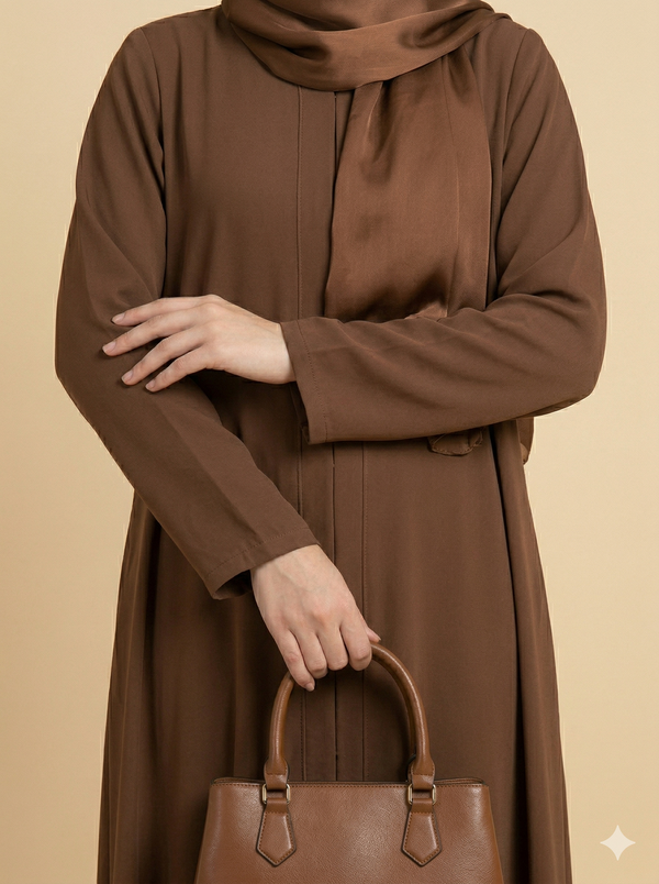 Warm Brown Plain Open Abaya Close View