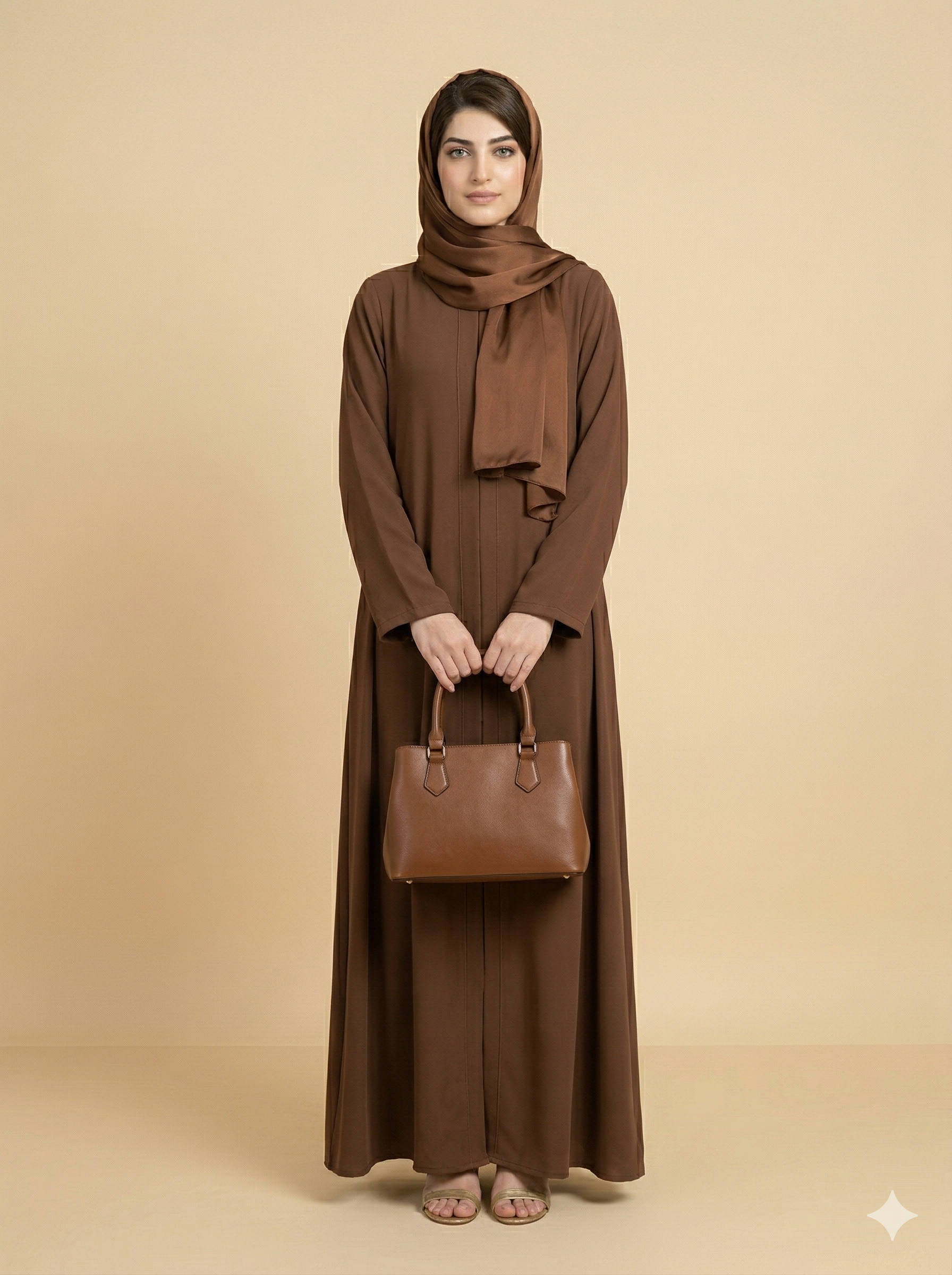 Warm Brown Plain Open Abaya Front View