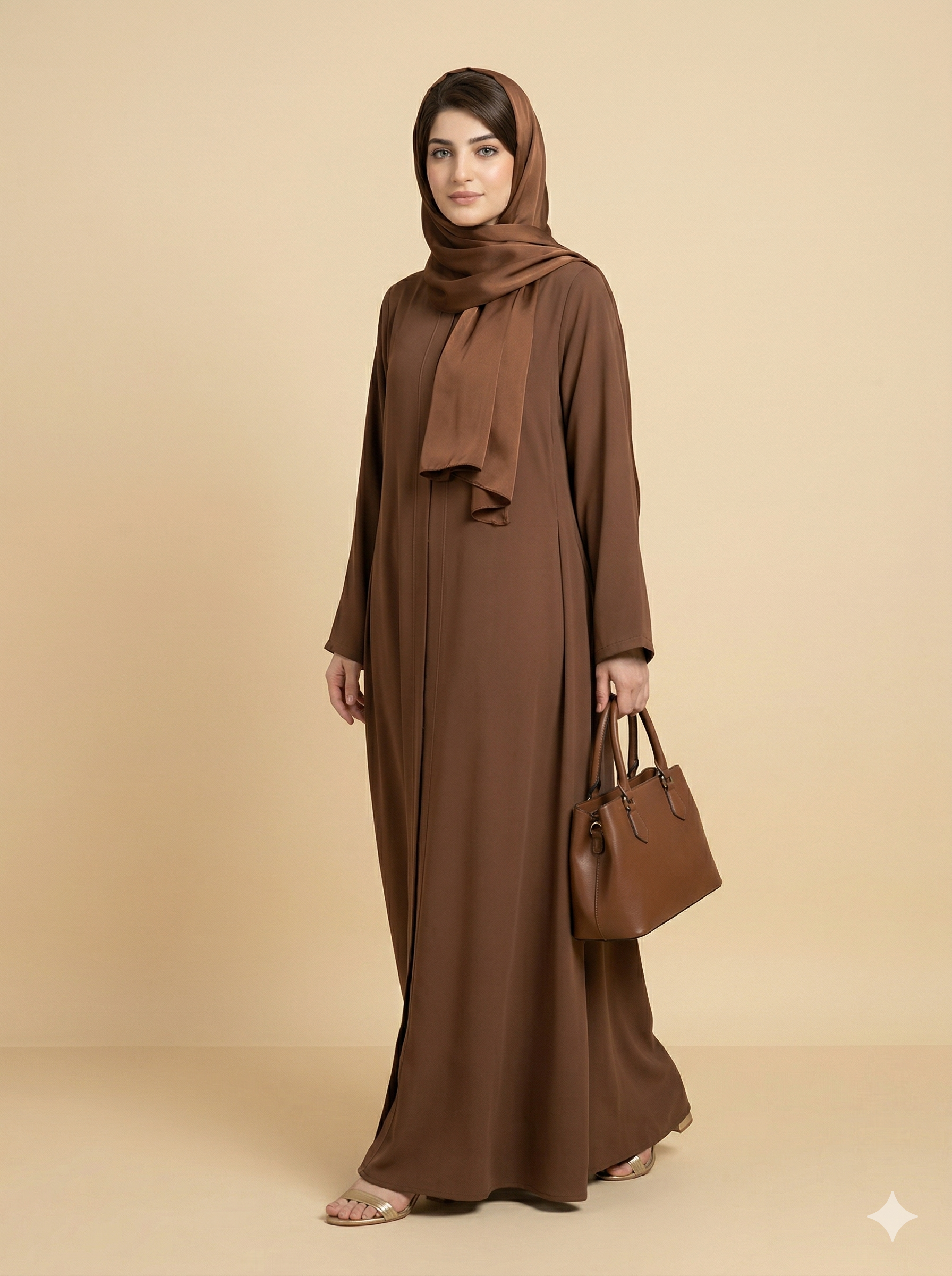 Warm Brown Plain Open Abaya Side View